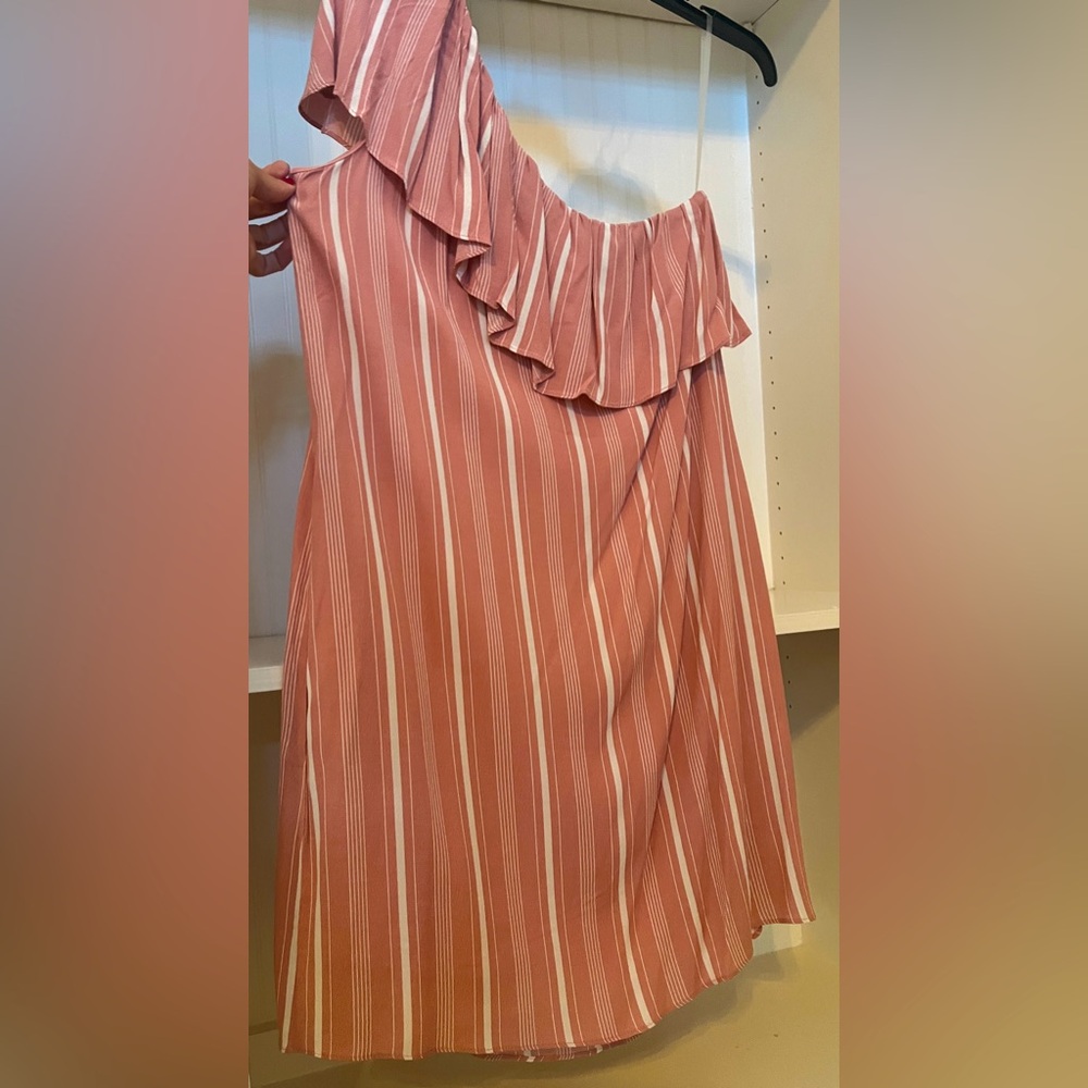 Le Kate | Rose Pink & White Vertical Stripped One Shoulder Dress | M | NWT - Picture 4 of 8